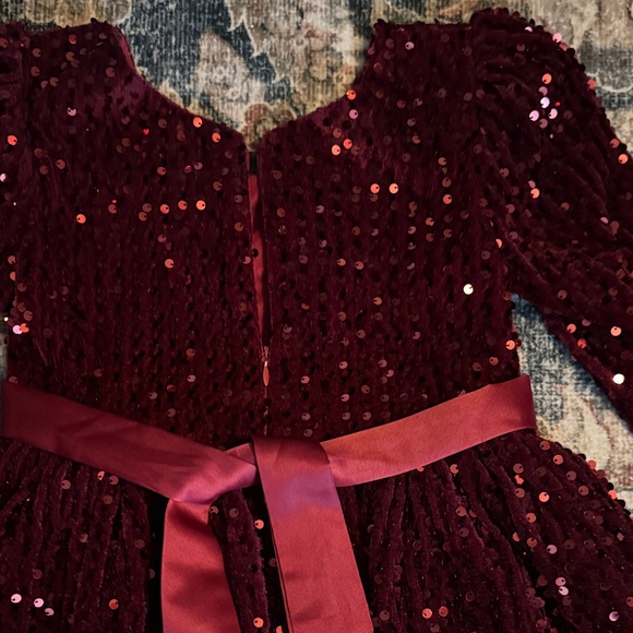 Elegant Burgundy Sequin Kids Dress - Picture 4 of 4